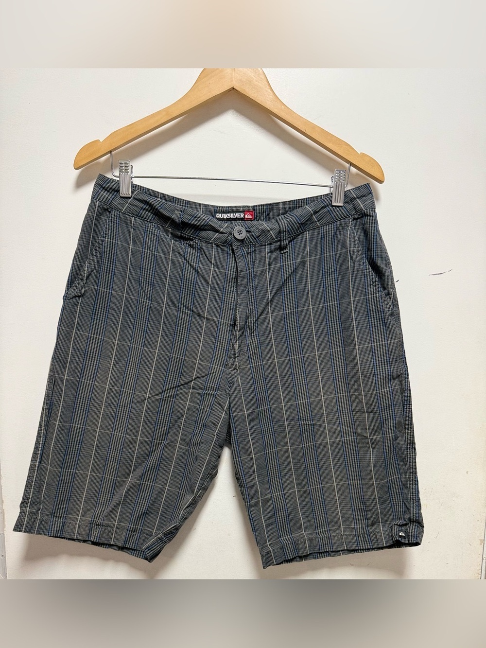 Quiksilver Gray and Blue Plaid Casual Shorts
